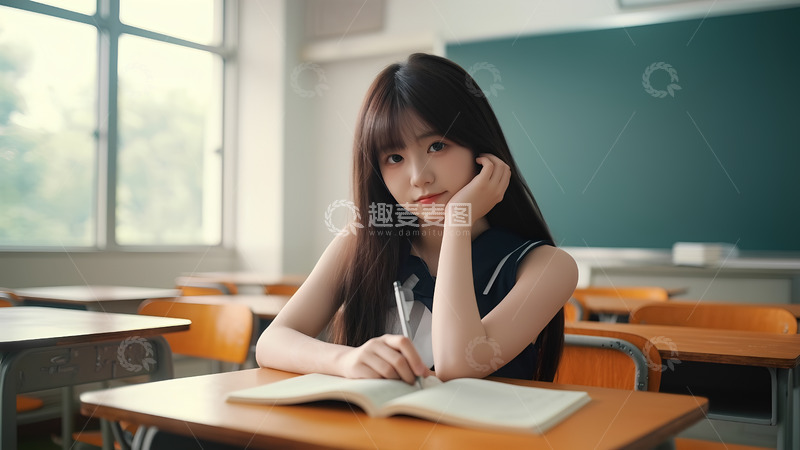 高清大图下载【趣麦麦图】教室里的女生人像摄影