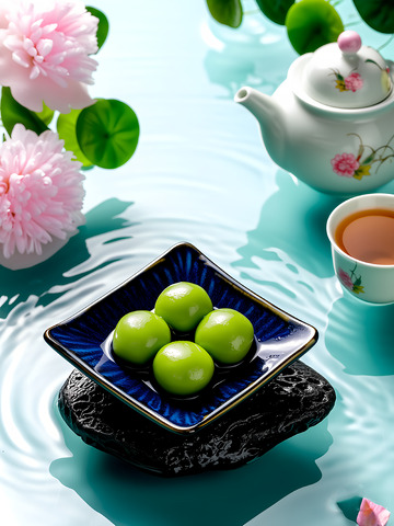 溪水畔的青团茶韵摄影图1