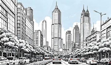 深圳城市风光建筑线稿