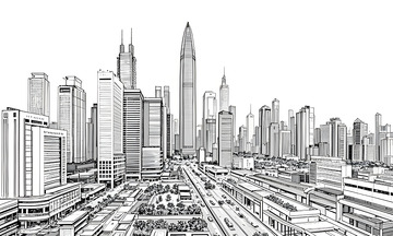 深圳城市风光建筑线稿1