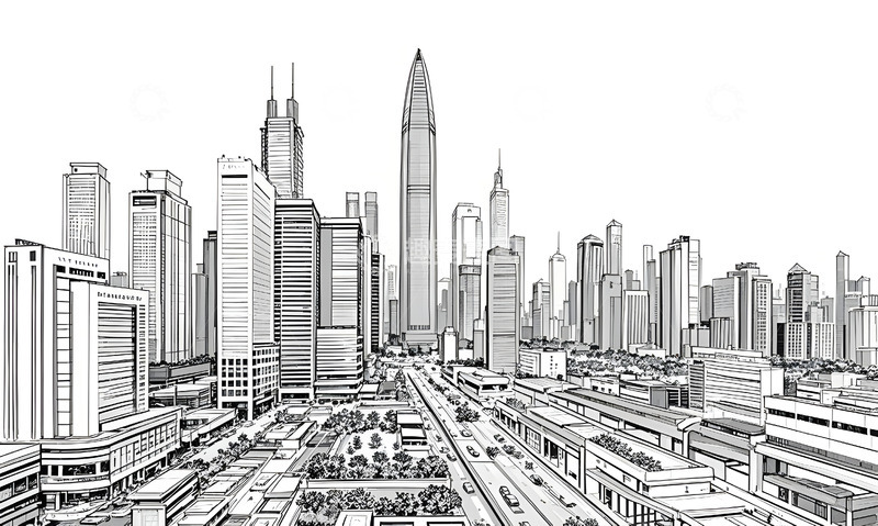 高清大图下载【趣麦麦图】深圳城市风光建筑线稿1