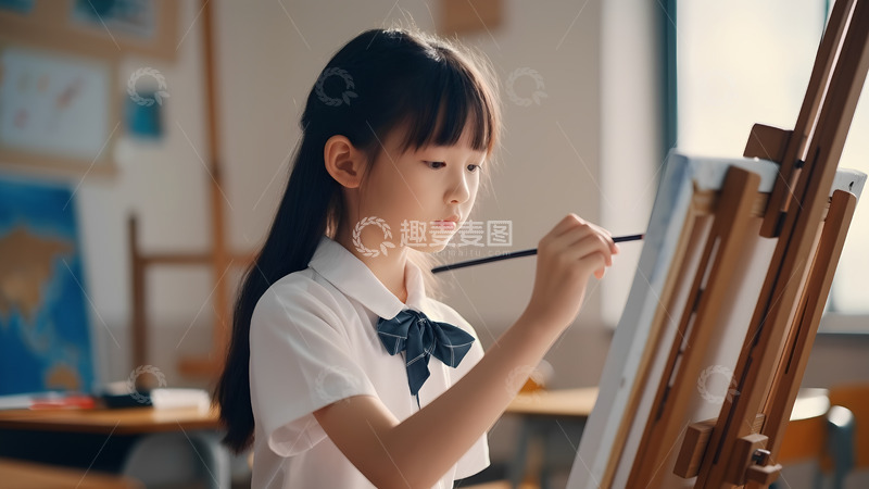 高清大图下载【趣麦麦图】教室里在画画的女学生人像摄影