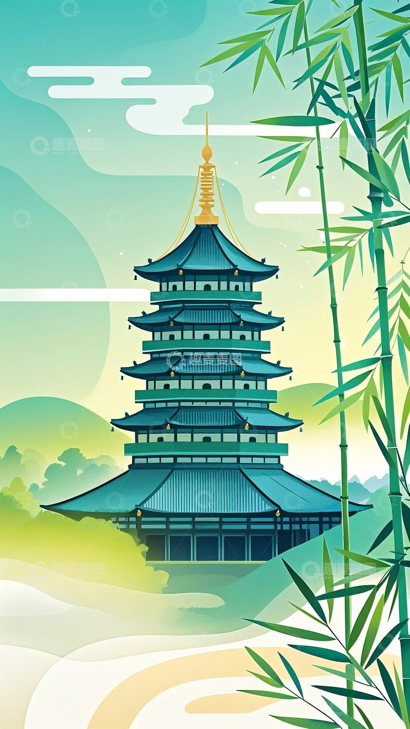 高清大图下载【趣麦麦图】建筑 渐变色 塔2