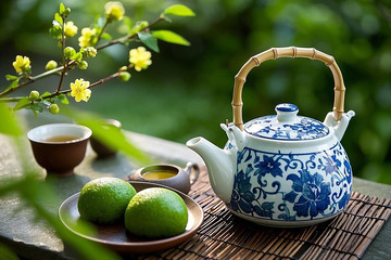 户外的青团茶席清明节摄影图