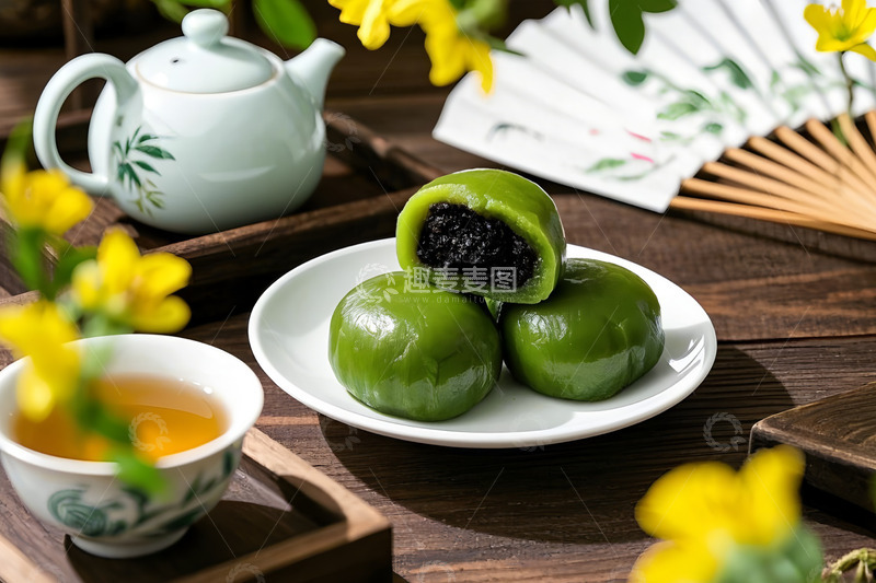 高清大图下载【趣麦麦图】青团茶点清明节美食摄影图