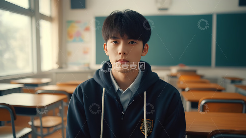 高清大图下载【趣麦麦图】教室里的男生人像摄影