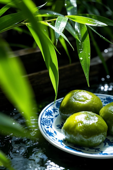 竹影下的青团佳味清明节摄影