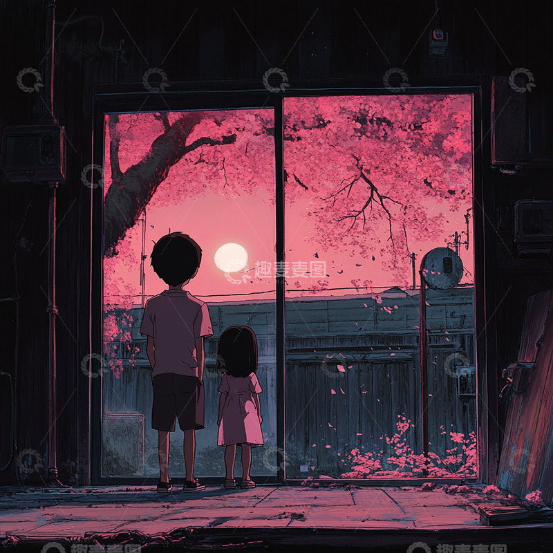 高清大图下载【趣麦麦图】粉色系桃花男孩女孩