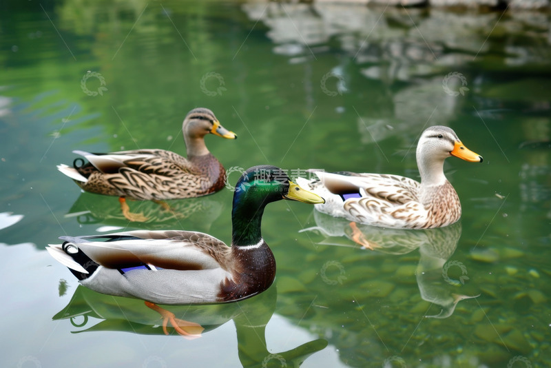 高清大图下载【趣麦麦图】湖水里游泳的野鸭子