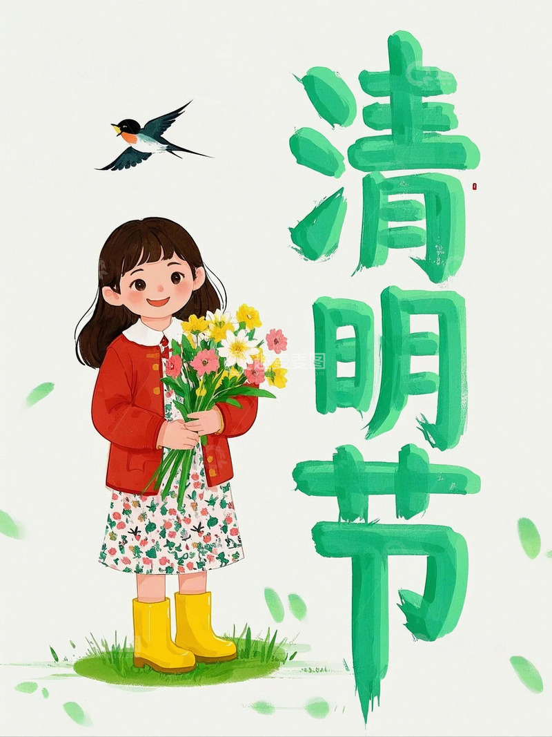 高清大图下载【趣麦麦图】清明节人物鲜花燕子2