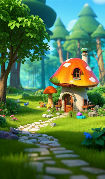 蘑菇房子石头路