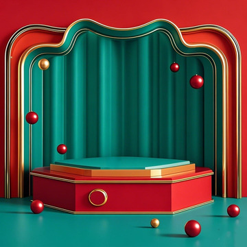 绿红电商台子节日氛围电商摄影