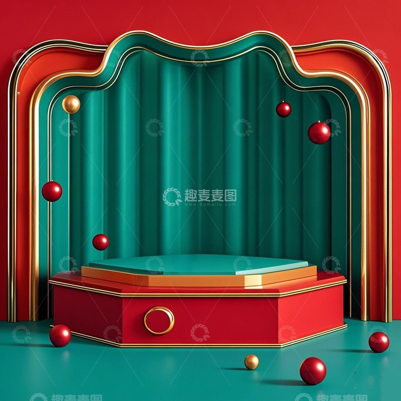 高清大图下载【趣麦麦图】绿红电商台子节日氛围电商摄影