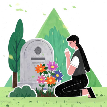 清明墓前寄哀思插画素材