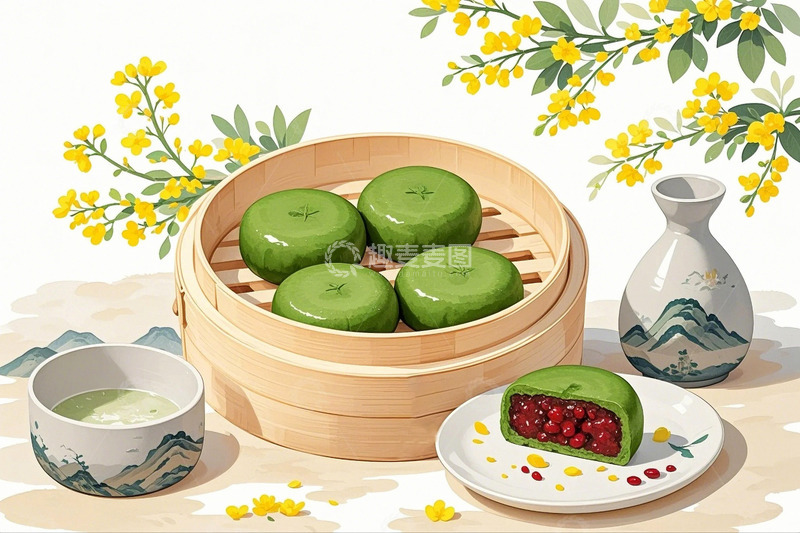 高清大图下载【趣麦麦图】中国风清明节青团酒壶4