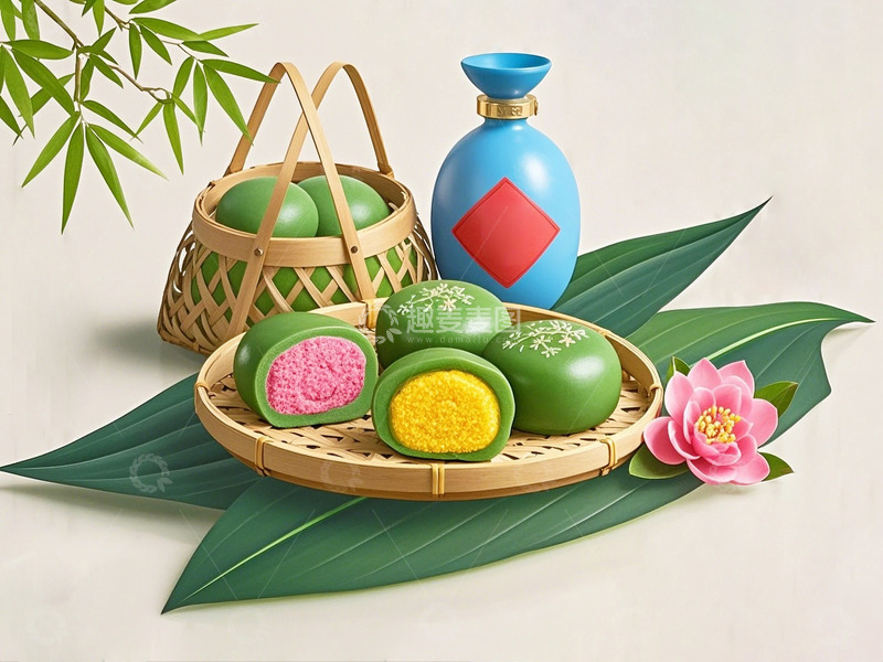 高清大图下载【趣麦麦图】中国风清明节青团酒壶3