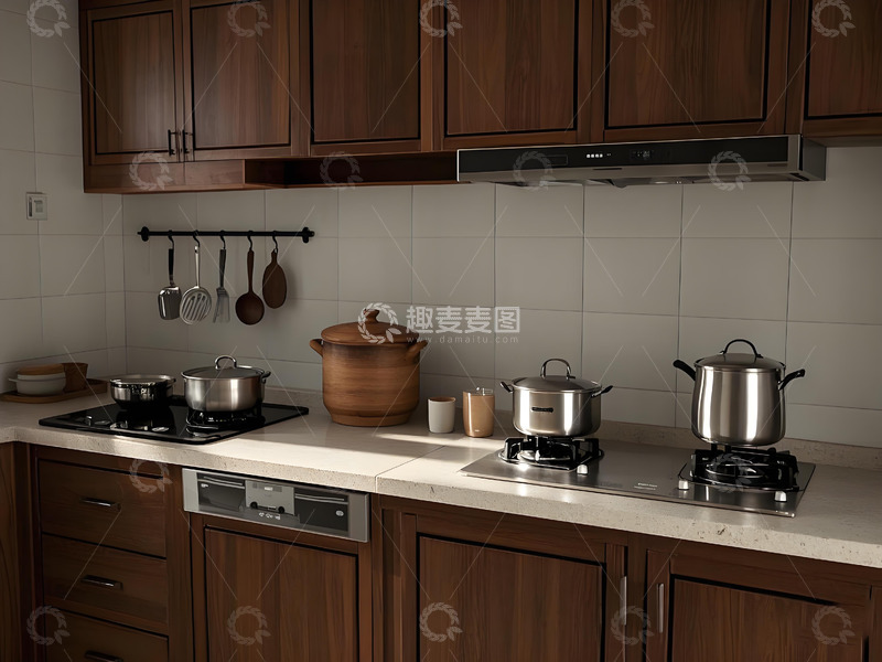 高清大图下载【趣麦麦图】深木色实用型厨房1