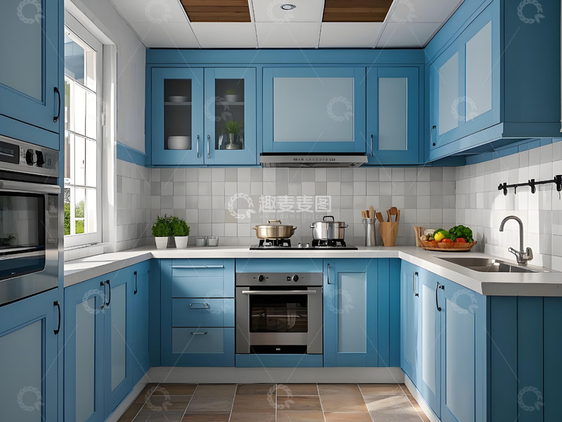 高清大图下载【趣麦麦图】蓝色清新风格开放式厨房