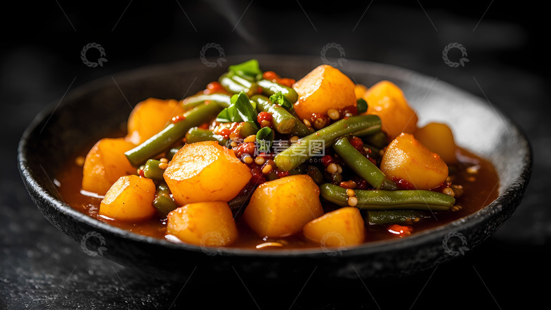 高清大图下载【趣麦麦图】美味豆角炖土豆摄影图