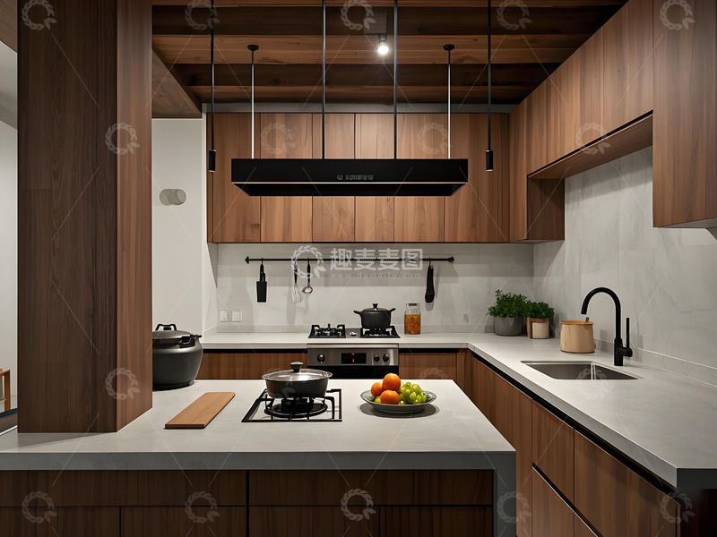 高清大图下载【趣麦麦图】深木色实用型厨房