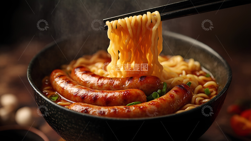 高清大图下载【趣麦麦图】美味烤肠方便面摄影图