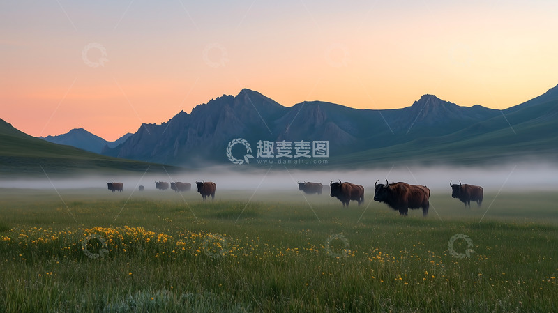 高清大图下载【趣麦麦图】草原高原牦牛