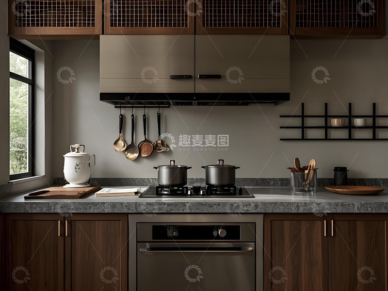 高清大图下载【趣麦麦图】-深木色传统中式厨房
