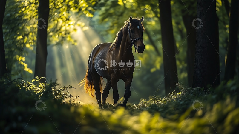高清大图下载【趣麦麦图】森林树木骏马