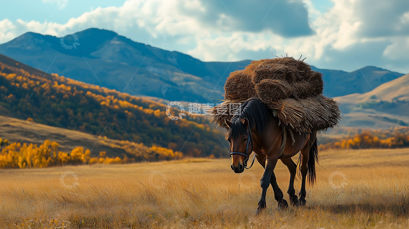 高清大图下载【趣麦麦图】平原马匹山峰