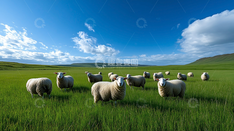 高清大图下载【趣麦麦图】平原羊群蓝天白云
