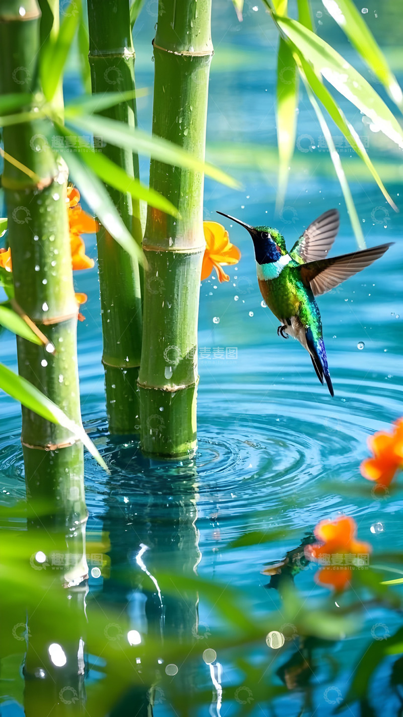 高清大图下载【趣麦麦图】清明雨下竹鸟图摄影图1