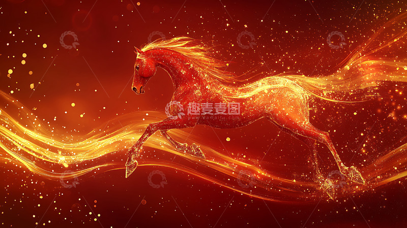 高清大图下载【趣麦麦图】2026马年红色科技感大气kv背景1