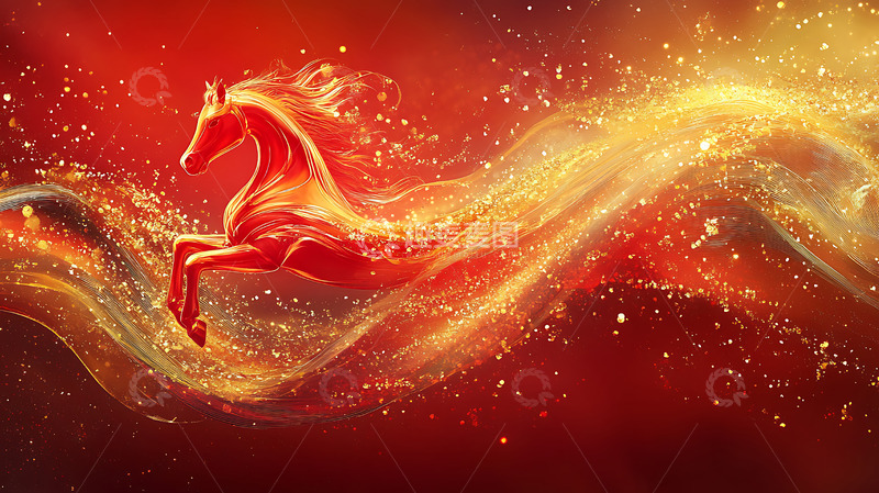 高清大图下载【趣麦麦图】2026马年红色科技感大气kv背景25