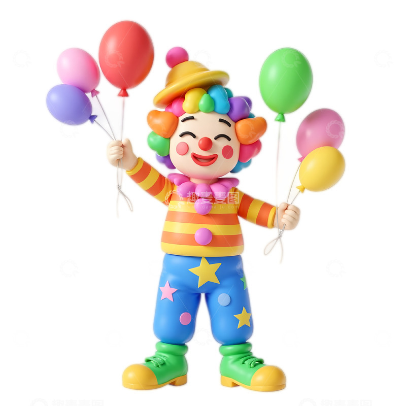 高清大图下载【趣麦麦图】充气膨胀质感小丑卡通素材