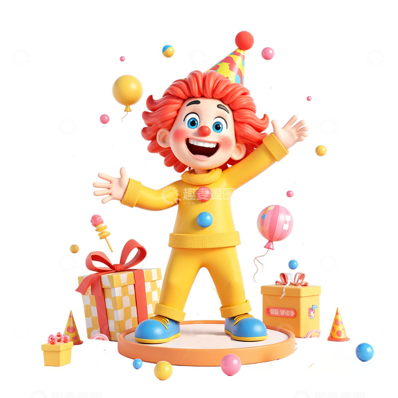 高清大图下载【趣麦麦图】愚人节卡通3D小丑派对素材