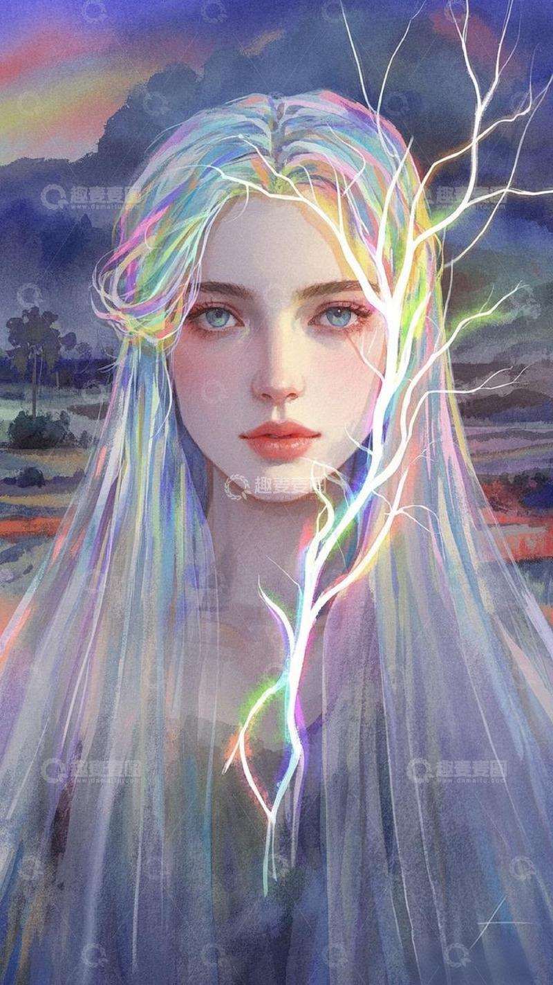 高清大图下载【趣麦麦图】炫彩枝条美女