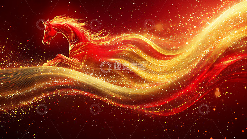 高清大图下载【趣麦麦图】2026马年红色科技感大气kv背景2