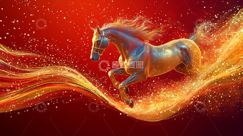 高清大图下载【趣麦麦图】2026马年红色科技感大气kv背景17