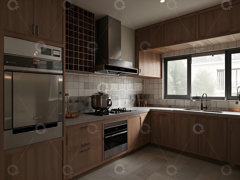 高清大图下载【趣麦麦图】-深木色传统布局实用厨房