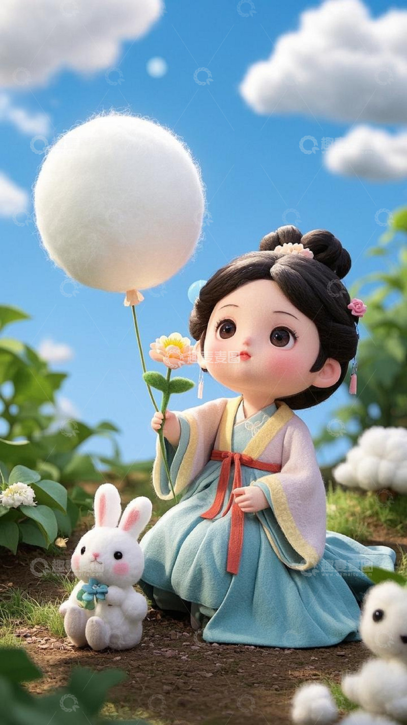 高清大图下载【趣麦麦图】羊毛毡古风女孩