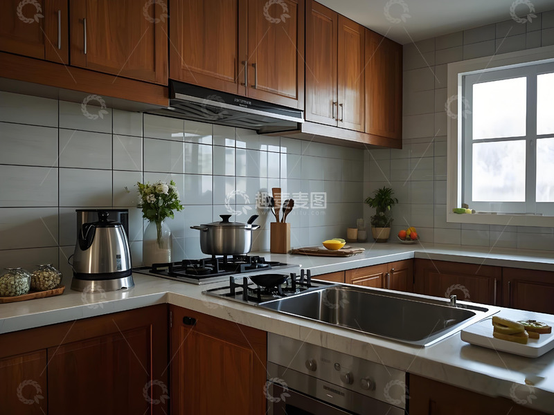 高清大图下载【趣麦麦图】-深木色沉稳大气传统厨房1