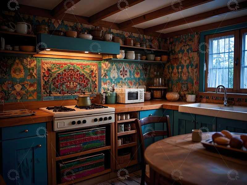 高清大图下载【趣麦麦图】彩色墙饰异域风情特色厨房