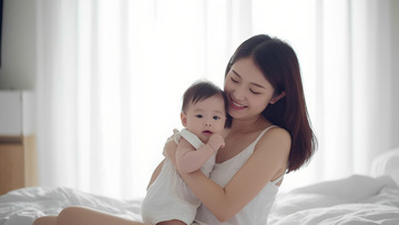 母亲节妈妈抱着孩子坐在床上人像摄影1