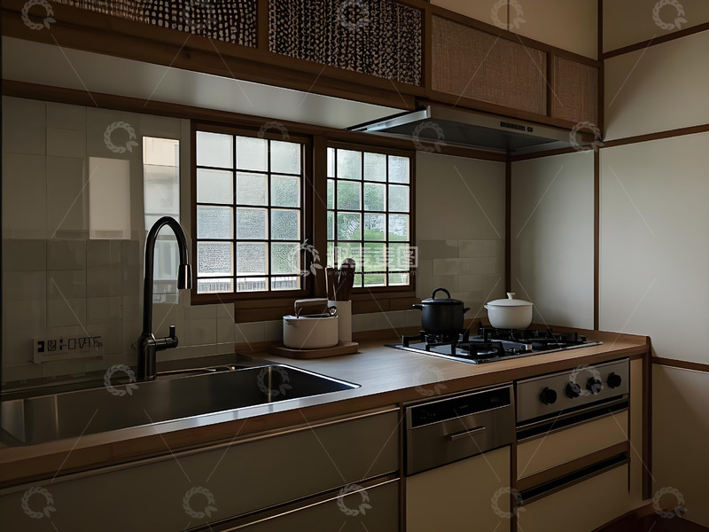 高清大图下载【趣麦麦图】深木色现代功能嵌入式厨房