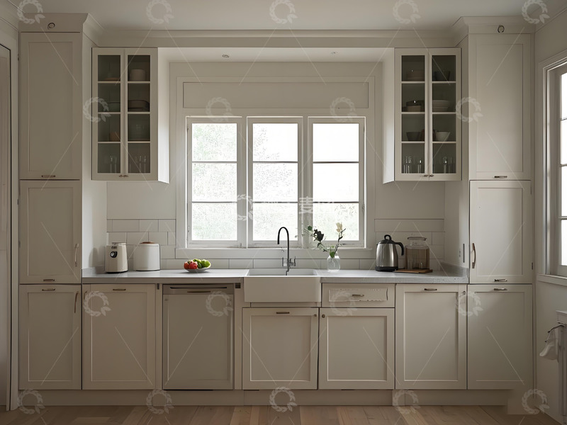 高清大图下载【趣麦麦图】白色复古玻璃柜简约厨房