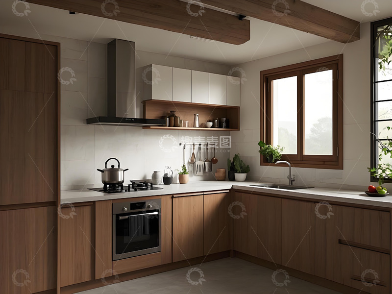 高清大图下载【趣麦麦图】深木色复古格调烹饪厨房