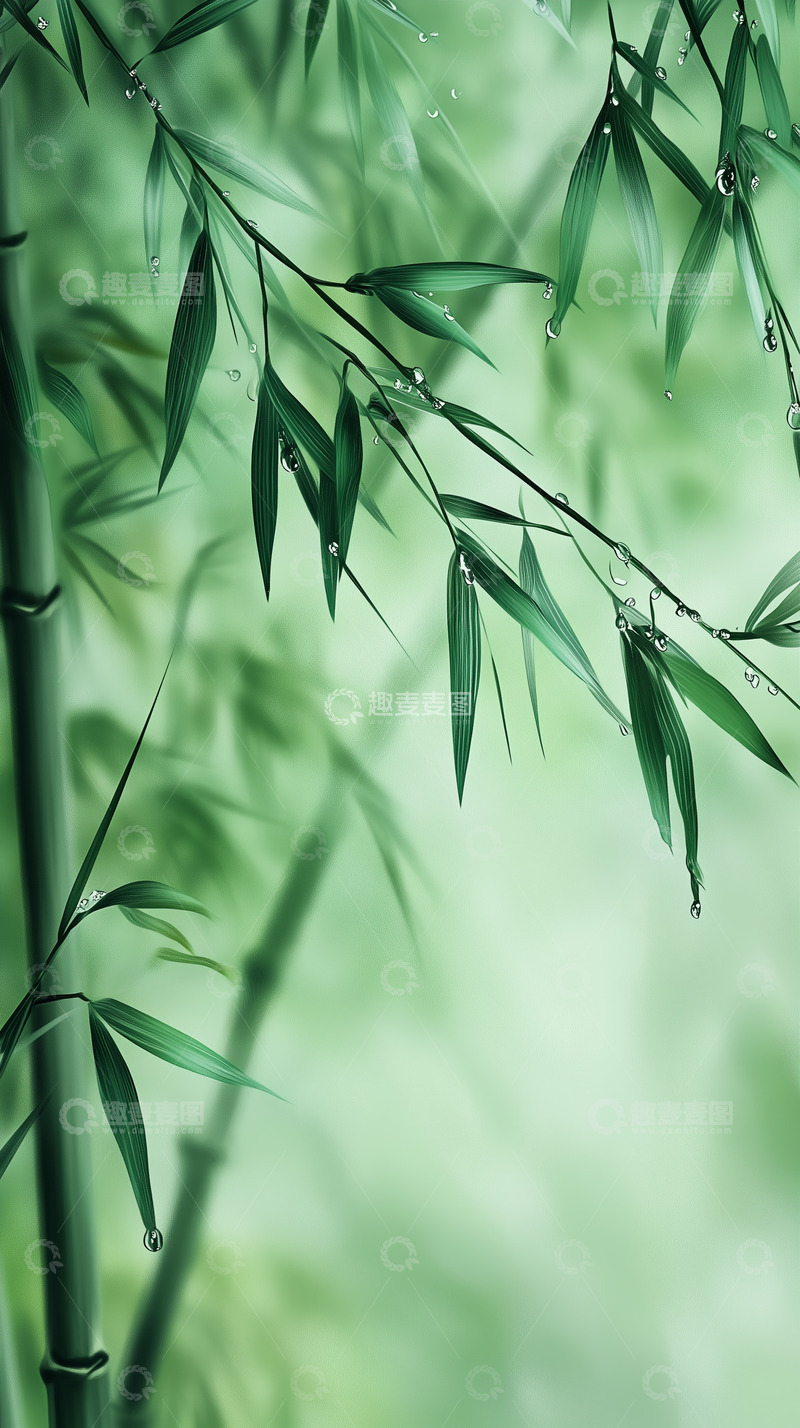 高清大图下载【趣麦麦图】青色雨中竹林