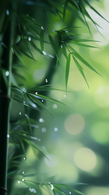 绿色雨中竹林