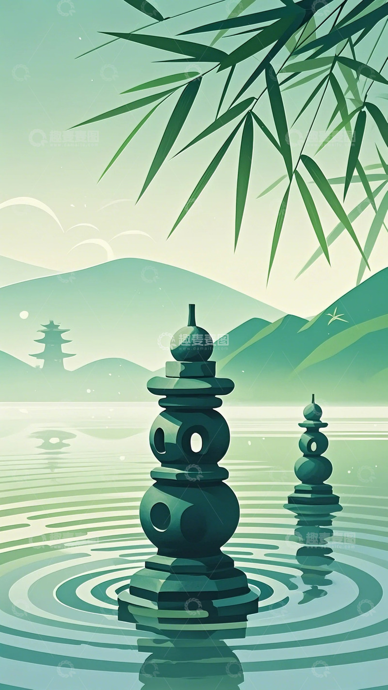 高清大图下载【趣麦麦图】西湖三潭映月1