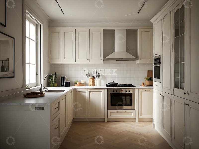高清大图下载【趣麦麦图】白色简约玻璃柜现代厨房